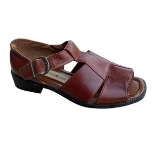 Chestnut Brown Leather Sandals Size 7 Wide Strap Open Toe Mountain Lake Mister T